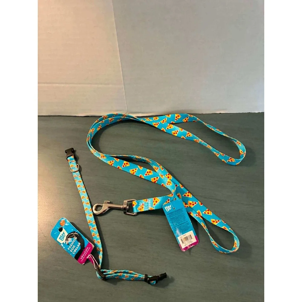 Play‎ On Pizza Dog Collar Leash Set XS Blue New Novelty Print Pet Accessories